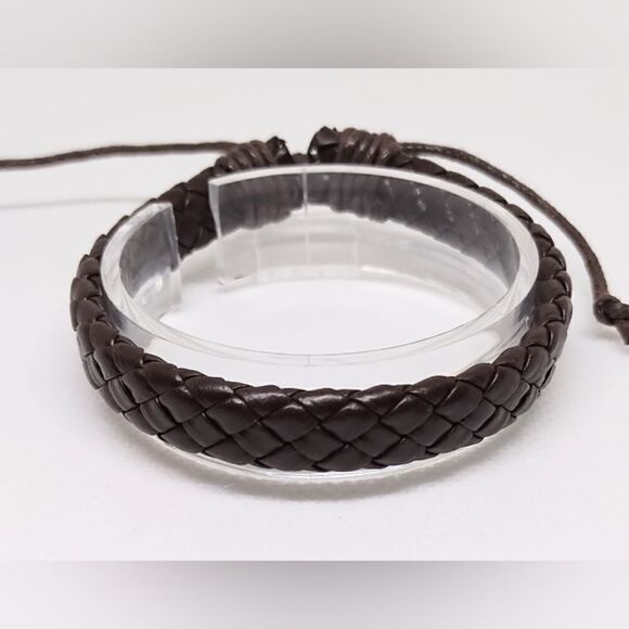 Men's bracelet leather braided brown new e32 - Picture 1 of 1